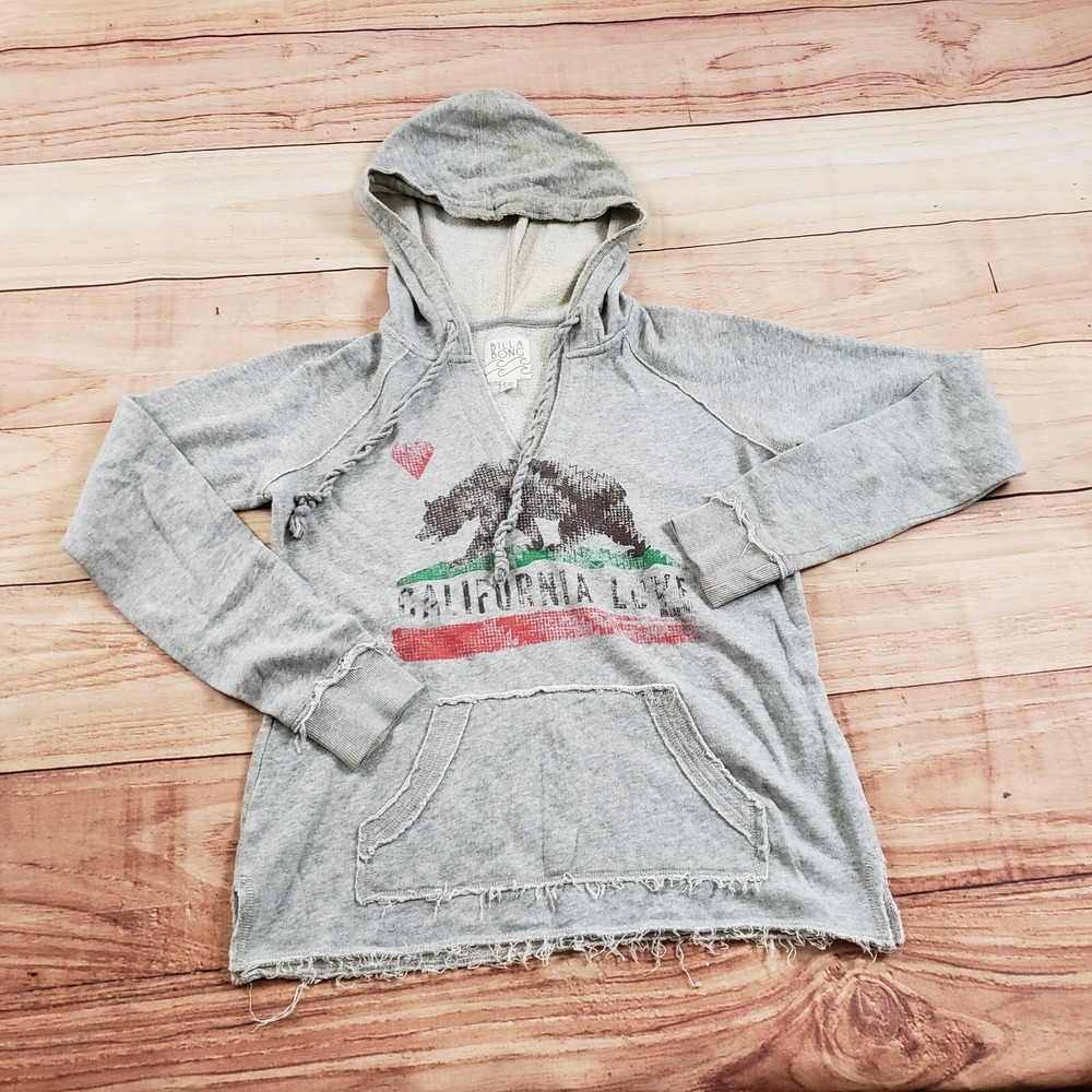 Billabong Sweater Women Medium Gray Outdoor Sweatshirt Surfing Hood Ladies‎ *